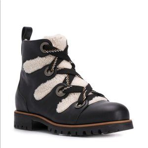 JIMMY CHOO Bei Ankle Leather Sherpa Lining Combat Boots